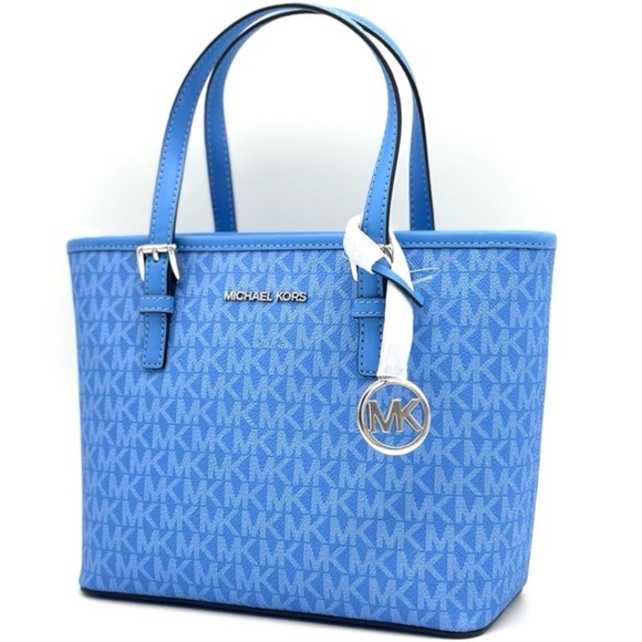 Michael Kors XS Jet Set Travel Top Zip Tote Bag Blue/Silver - Picture 2 of 11